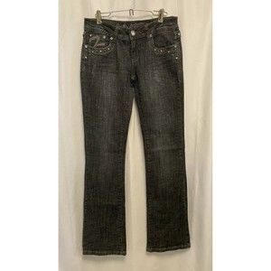 LA Idol Women’s Jeans Gray Stretch Low Rise Boot Cut Size 5 (29x33) Rhinestones
